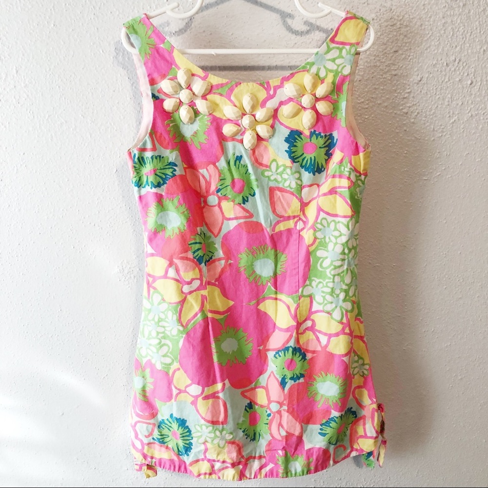 Lilly Pulitzer girls floral dress w beads size 6 M Ice Cream Social Print.